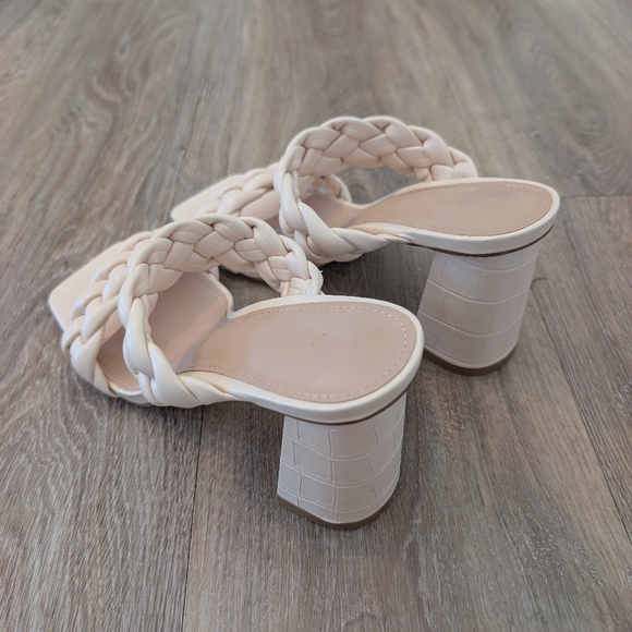 Women's Braided Heeled Sandals Backless Square Open Toe Block Slide Sandals - Picture 2 of 5